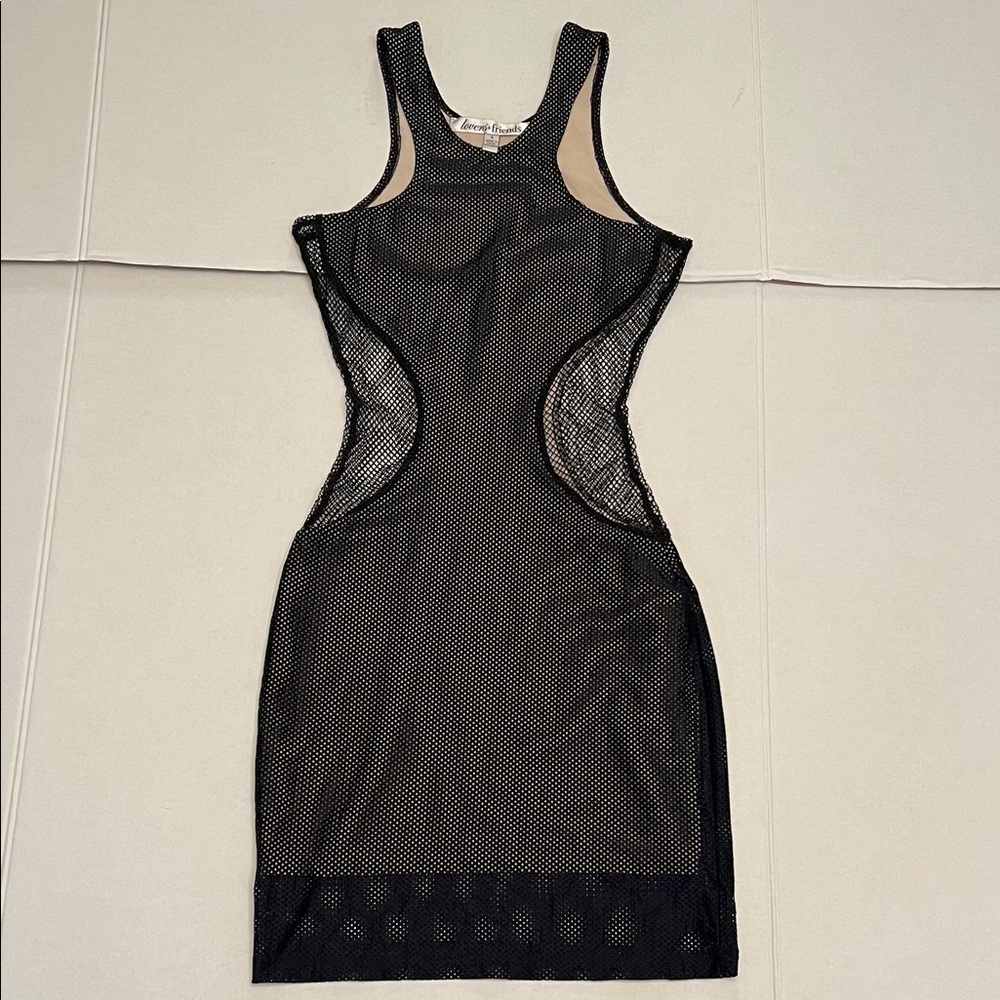 LOVER + FRIENDS BLACK MESH CUTOUT BODYCON SLEEVELESS MINI DRESS SIZE SMALL